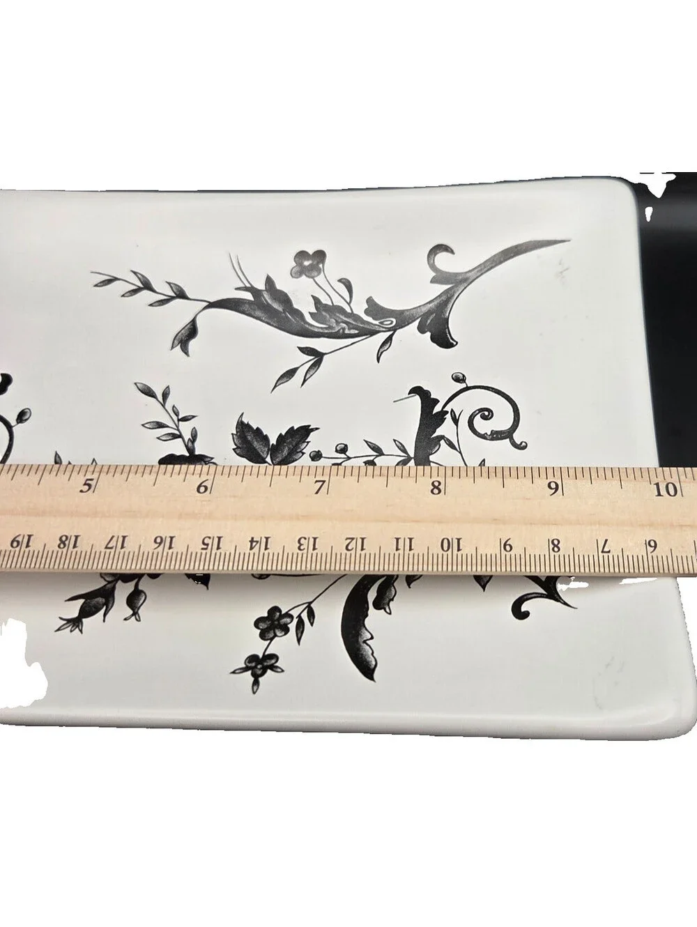 Black and White Floral Ceramic Tray Arabesque Vine Vanity Soap Jewelry Dish